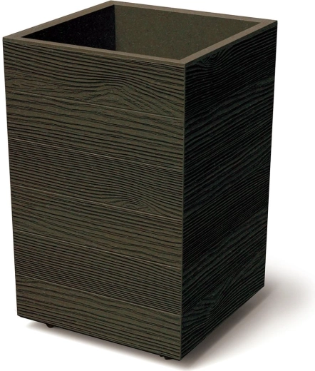 Kunststof bloempot met inzet en wieltjes Prosperplast Madera Square 38,5 cm, houtdecor