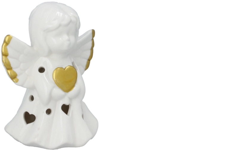 Kerst keramieken figuurtje Engel met LED-verlichting - 1 stuk