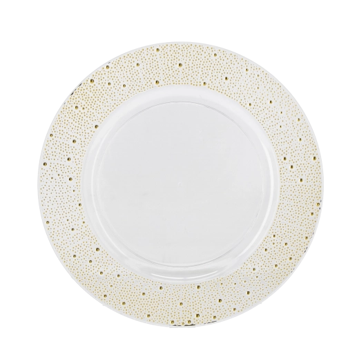 Ronde decoratieve onderlegger onder bord 33 cm, transparant met gouden decor