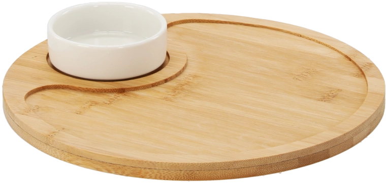 Bamboe serveerschaal met porseleinen schaaltje 25 cm