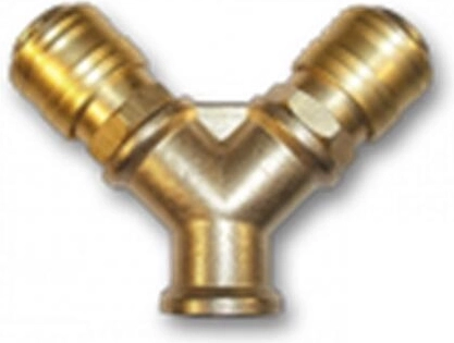Messing Y-stuk voor slang met binnendraad 3/8" en twee snelkoppelingen