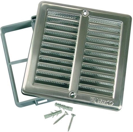 Ventilatierooster met gaas 150 × 150 mm roestvrij staal