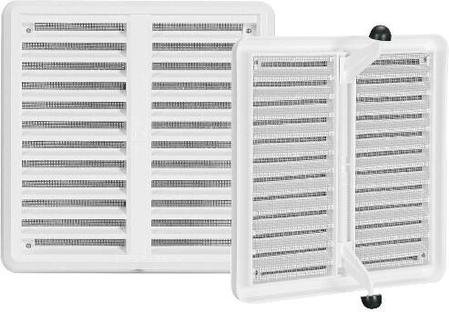 Ventilatierooster met gaas en verstelbare kap 150 × 150 mm, wit