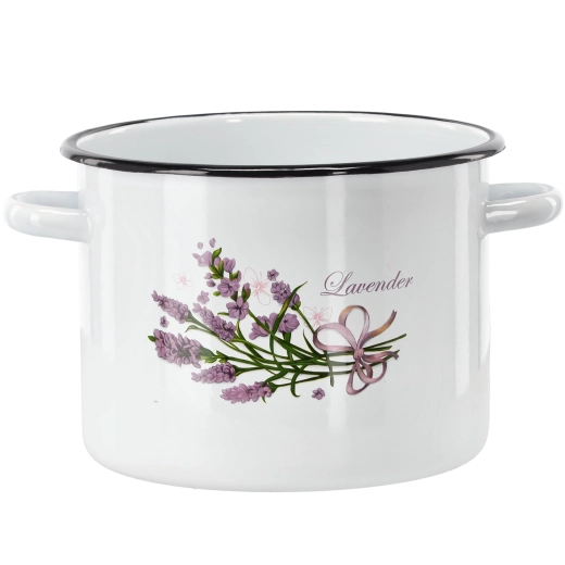 Geëmailleerde pan 5,5 l 22 cm wit met lavendelmotief