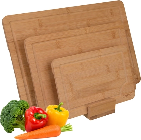 Zortiva set bamboe snijplanken met standaard 3 stuks