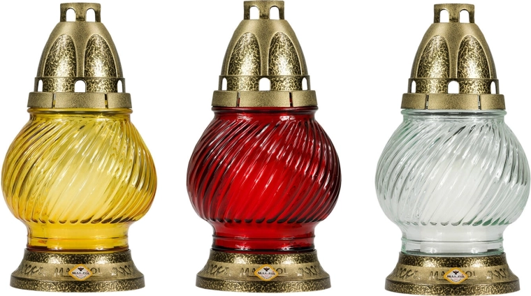 Glazen begraafplaatslamp 20 cm, paraffine, mix kleuren