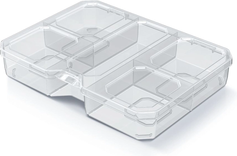 Organizer SQR box 19,3 × 14,7 × 3,5 cm met 5 vakken, transparant