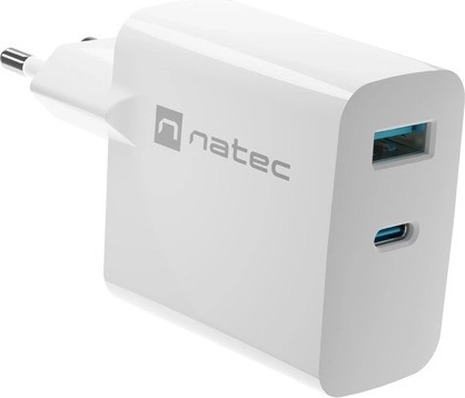 Natec Ribera GaN-oplader 1x USB-A + 1x USB-C 45W wit