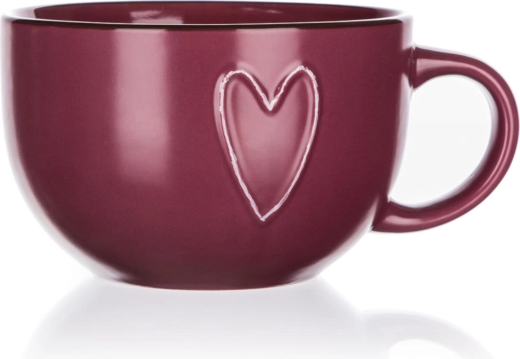 Keramische jumbo mok Heart 730 ml bordeaux