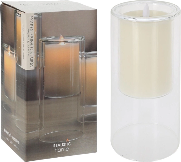 LED-kaars IVORY in glas met flikkerende vlam 10 × 20 cm
