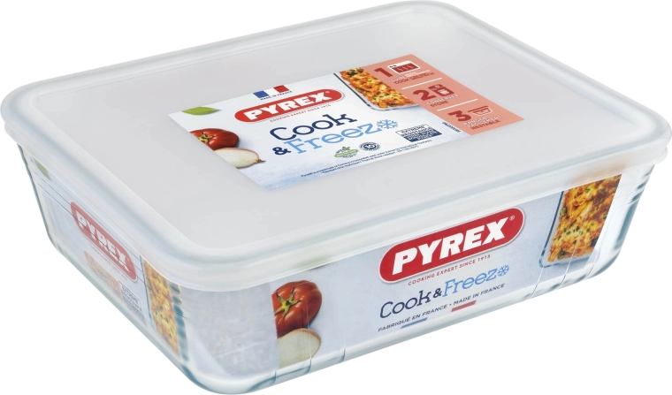 Glazen doos PYREX 2,6 l met deksel, 24 × 19 × 8 cm