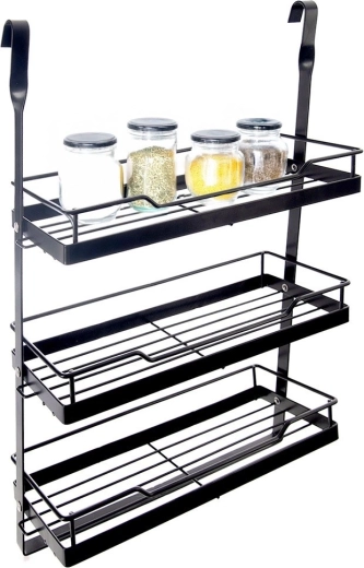 Hangende keukenkastplank voor reling, metaal, zwart RADKA 32 × 11 × 46 cm