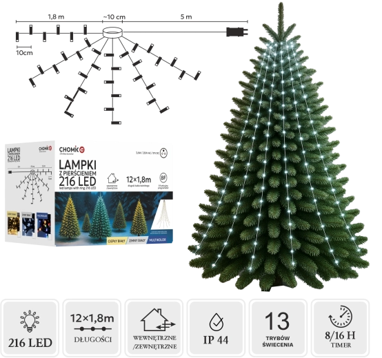 LED-lichtslinger met ring 1,8 m, 216 LED, koud wit, binnen/buiten