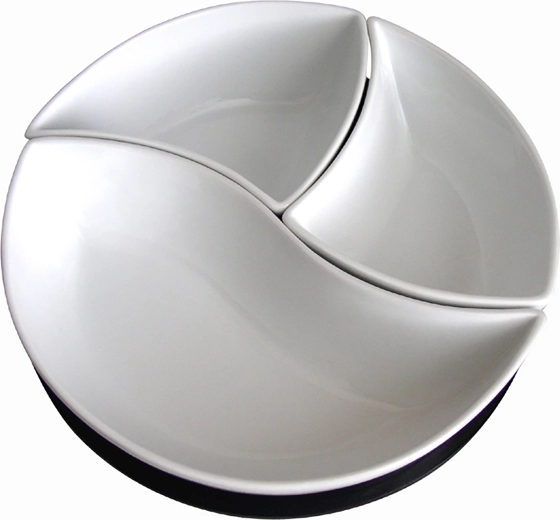 Serveerset van keramische schaaltjes met draaibaar houten dienblad Toro Vlnka