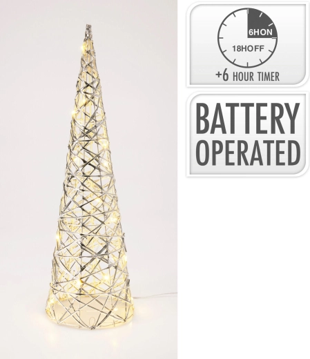 Decoratieve LED-piramide 40 cm met zilverkleurig oppervlak en timer