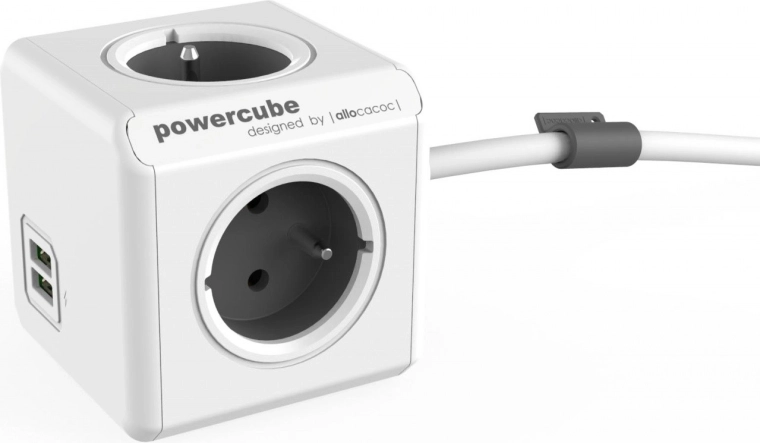 Verlengdoos PowerCube Extended USB 1,5 m grijs