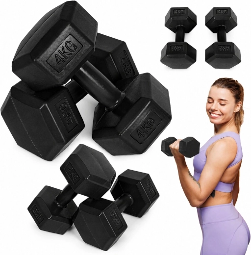 Hexagonale halters MOVEPRO 2×4 kg (zwart)