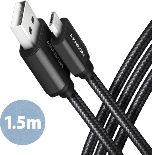 Axagon premium Micro USB-kabel - USB-A, 1,5 m, USB 2.0, 2,4 A met nylonvlecht.