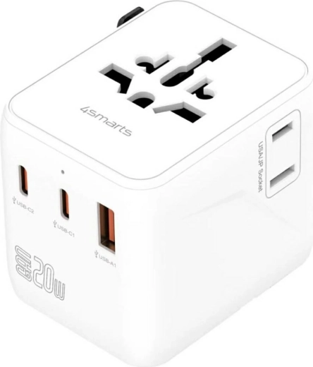 Reisadapter 20W GaN NOMAD met 2x USB‑C en 1x USB‑A