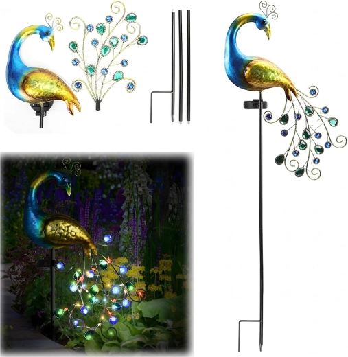 Zonnestekker tuinlamp in de vorm van een pauw