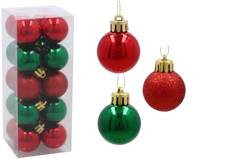 Set van kerstballen 3 cm – rood en groen (20 stuks)