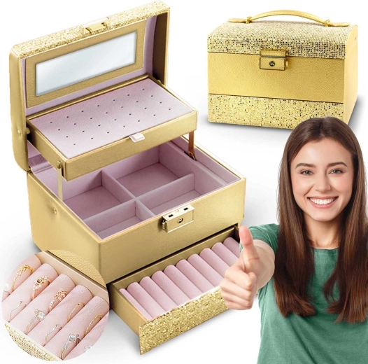 Gouden sieradendoos MASSIDO met handvat en slot