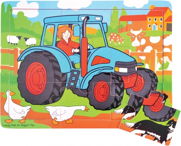 Houten puzzel tractor 9 stukjes Bigjigs Toys