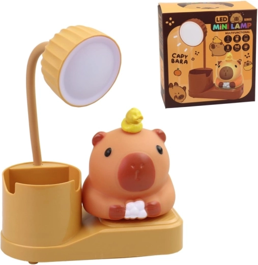 Schattig tafelmodel LED-lampje Capibara met organizer voor schrijfwaren, USB-voeding