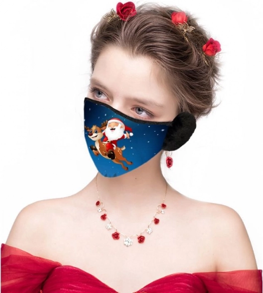 Kerstmondkapje met oortjes Santa Claus