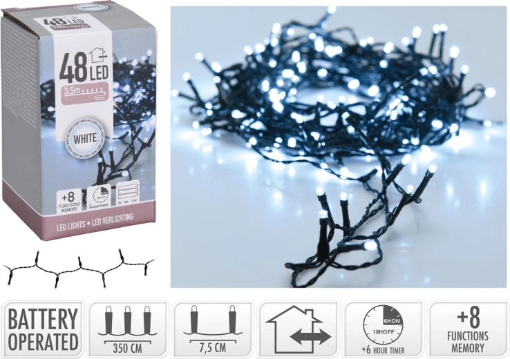 Kerst LED-slinger 3,5 m, koud wit, 48 LED’s, 8 functies met timer