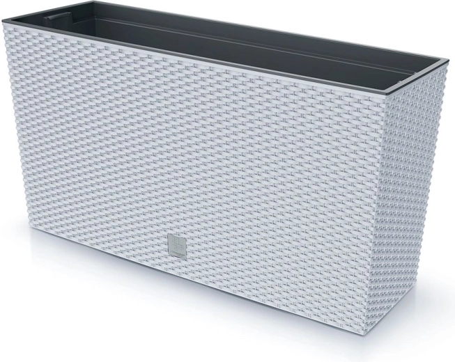 Bakken Rato Case M met inzet, 77 cm – witte kunststof plantenbak met rattanlook