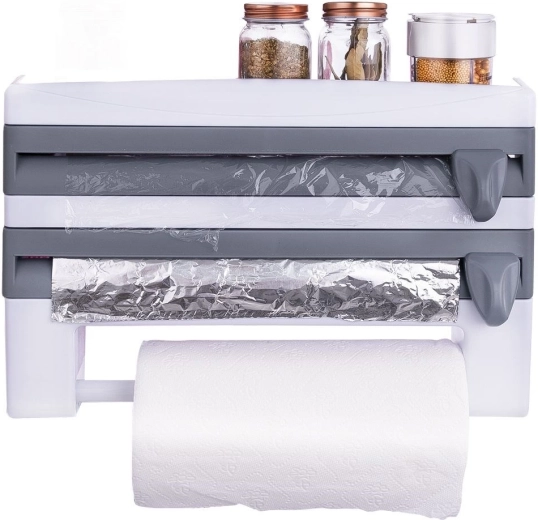 Wanddispenser voor folie en keukenpapier 3-in-1