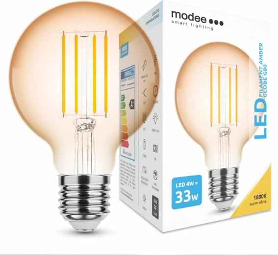 Modee LED gloeidraadlamp Amber Globe G80 4W E27, 360 lm, warm wit