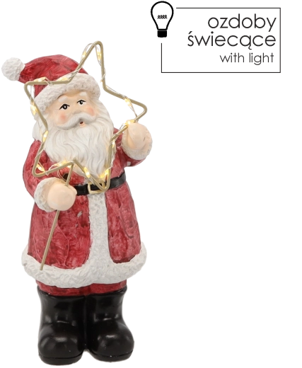 Kerstfiguur – staande kerstman met LED-ster 23 cm
