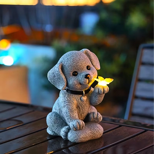 Solarlamp voor de tuin hond met vlinder LED decoratief