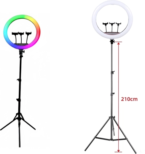 RGB LED ringlamp op statief met 3 telefoonhouders (45 cm)