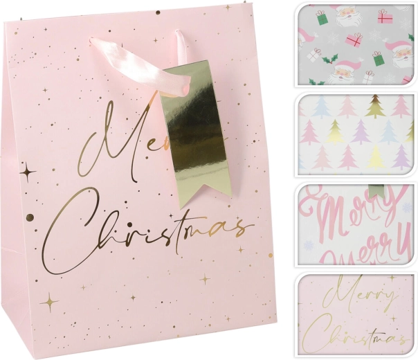 Cadeautas kerst roze M 23 × 18 × 10 cm, mix decoraties
