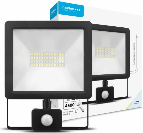 LED-schijnwerper met bewegingssensor 50 W, 120°, 6000 K, 4500 lm – Modee Lighting A2 Series