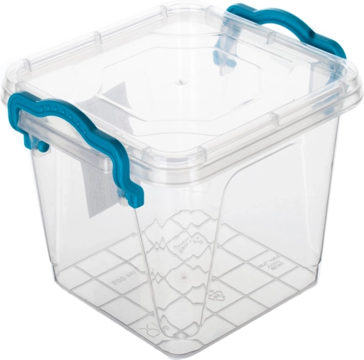GEMA doos vierkant 0,6 l met turkooizen handgrepen