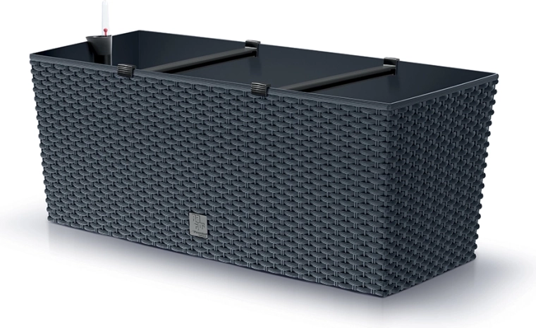 Zelfbewaterende rattan bloembak antraciet 50 cm