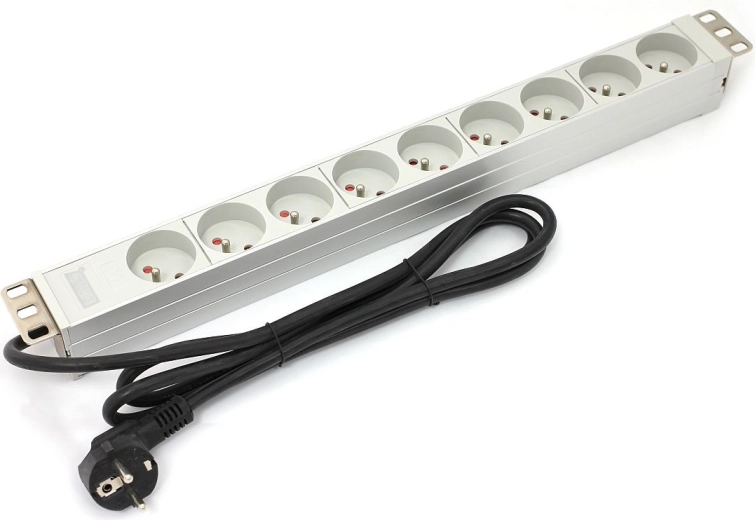 PDU‑lijst voor 19" rack, 9× type E, 1,8 m, Schuko, aluminium, 16 A