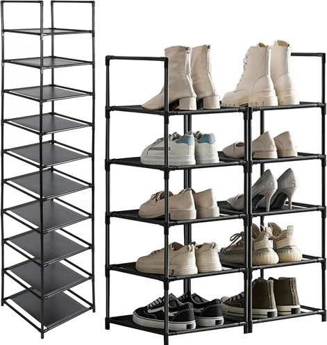 Ruhhy modulaire schoenenrek met 10 planken (6 niveaus), zwart