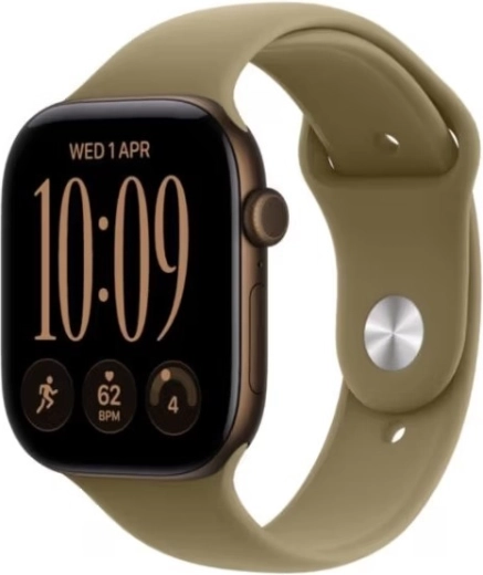 Apple Watch Series 12 GPS + Cellular 42 mm met donker aluminium horlogehuiskastje en olijfkleurige sportband S/M