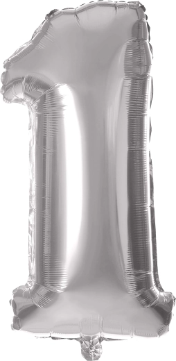 Folieballon cijfer 1 30 cm zilver TORO