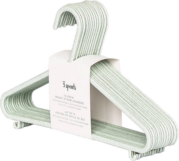 3 Sprouts kinder kledinghangers van tarwestro Seafoam, 15 stuks