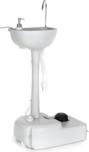 Draagbare staande wasbak met watertank en zeepdispenser