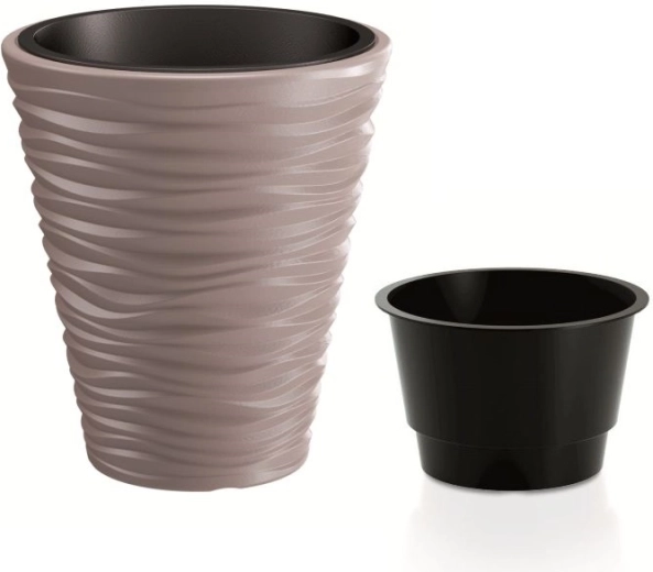 Kunststof bloempot Sand met inzet 29,5 cm – kleur mocca
