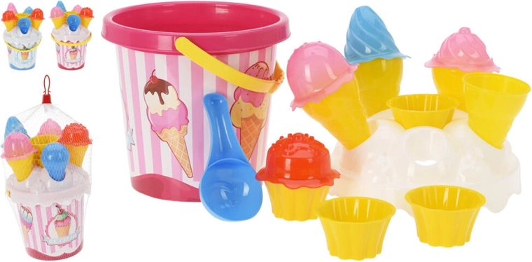 Kinderset voor in het zand Emmerset IJsje met accessoires, mix van kleuren