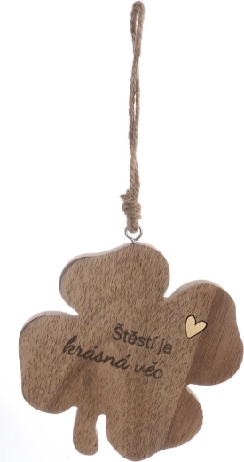 Houten decoratie klavertjevier geluk bruin 10 cm