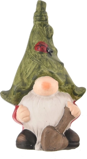 Keramische kabouter met schep groen 18 cm